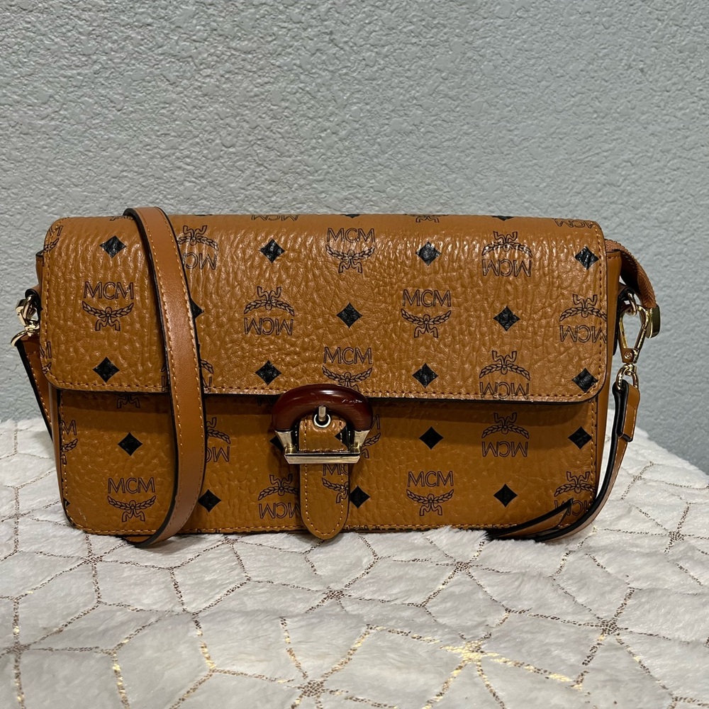 MCM Tan Logo Crossbody Bag
